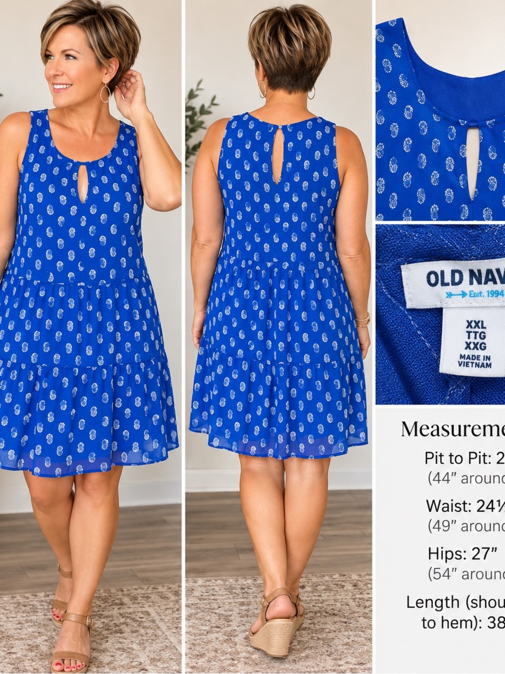 Old Navy Blue Paisley Print Sleeveless Tiered Maxi Dress XXL